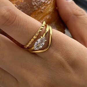 SIZE 7 | 18K Gold Plated Stackable Marquise Shaped Cubic Zirconia Ring